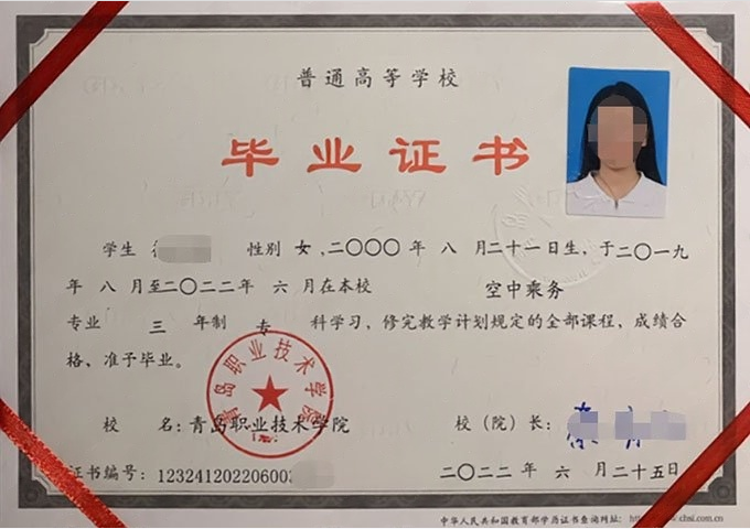 雁塔青岛职业技术学院毕业证样本图片